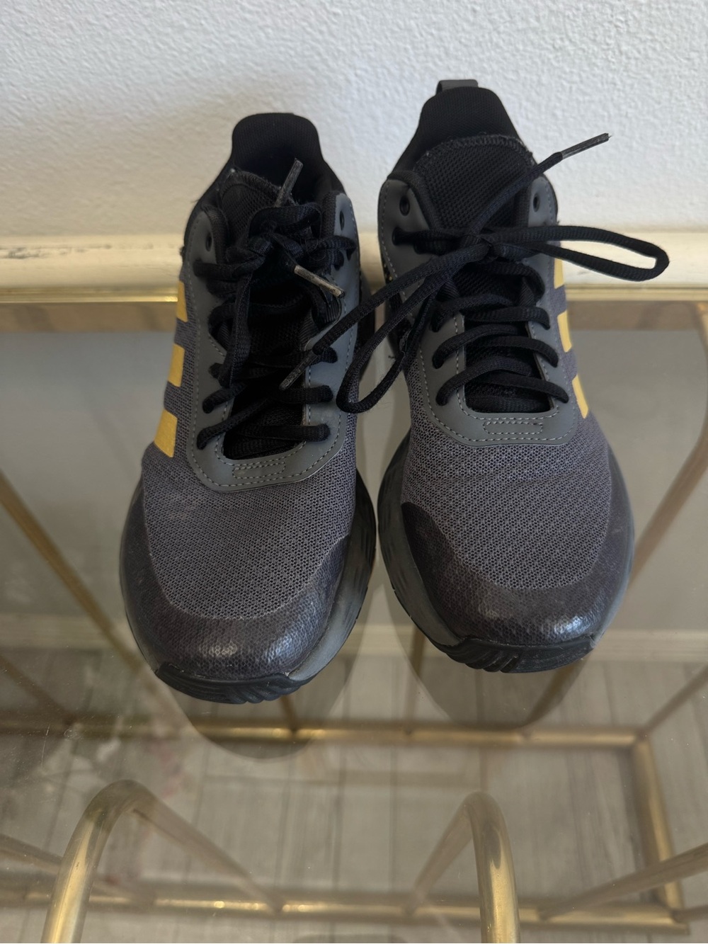 adidas Kids Athletic Shoes in Gray with Yellow Stripes
